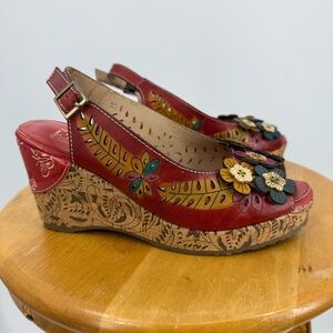 Spring Step L’artiste tutti frutti colorful Wedge sling back sandal 37/7-6.5
